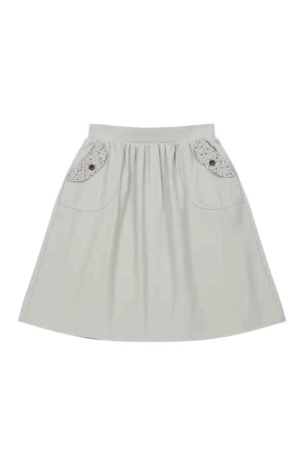 FLORAL POCKET BANDING MIDI SKIRT, KHAKI GRAY