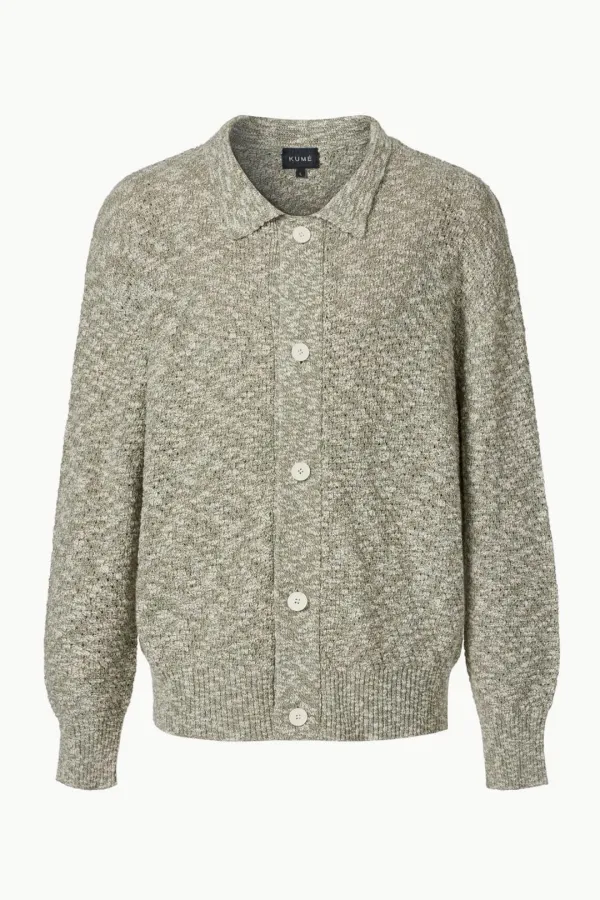 Men\'s Slub Melange Knitted Cardigan, Olive