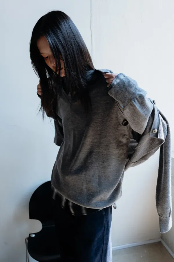 Wool Oversized V-Neck Knit (Melange Gray / Olive / Khaki / Navy / Charcoal Gray)