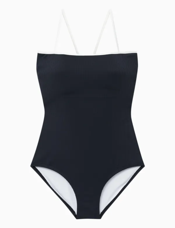 RIBBED V-STRAP BACK SWIM_BLACK