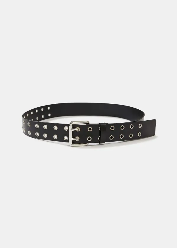 [6th REORDER] DOUBLE EYELET LEATHER BELT (BLACK)