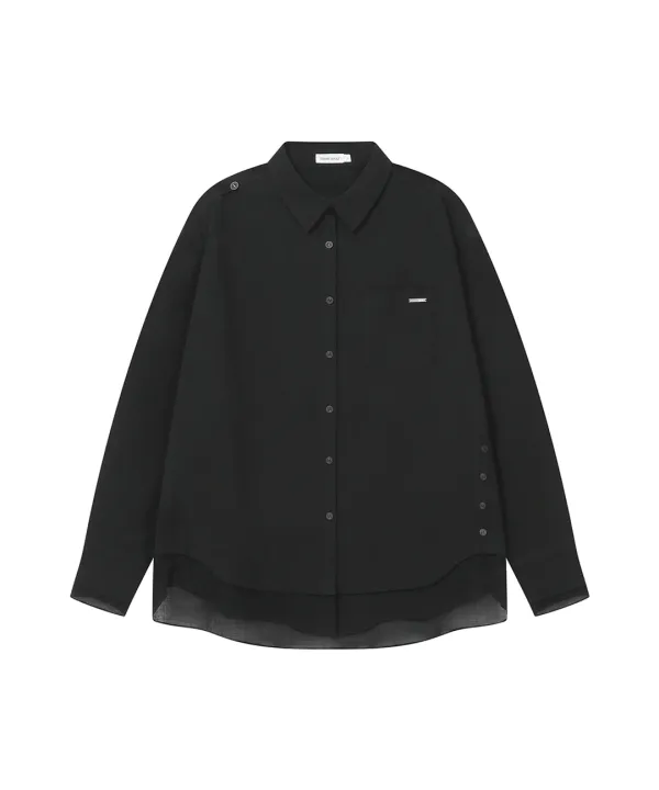 Oblique layered sheer shirts BLACK