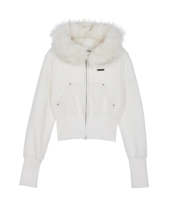 Fur Slim Rivet Hood Zip-up [Ivory]