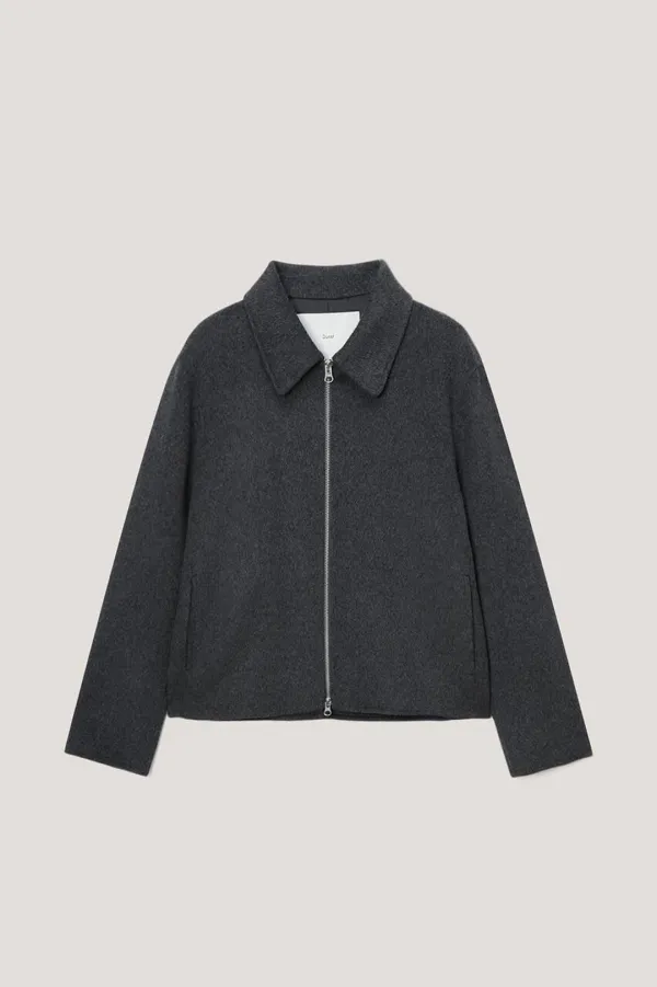 UNISEX HANDMADE COLLARED ZIP-UP BLOUSON CHARCOAL GREY
