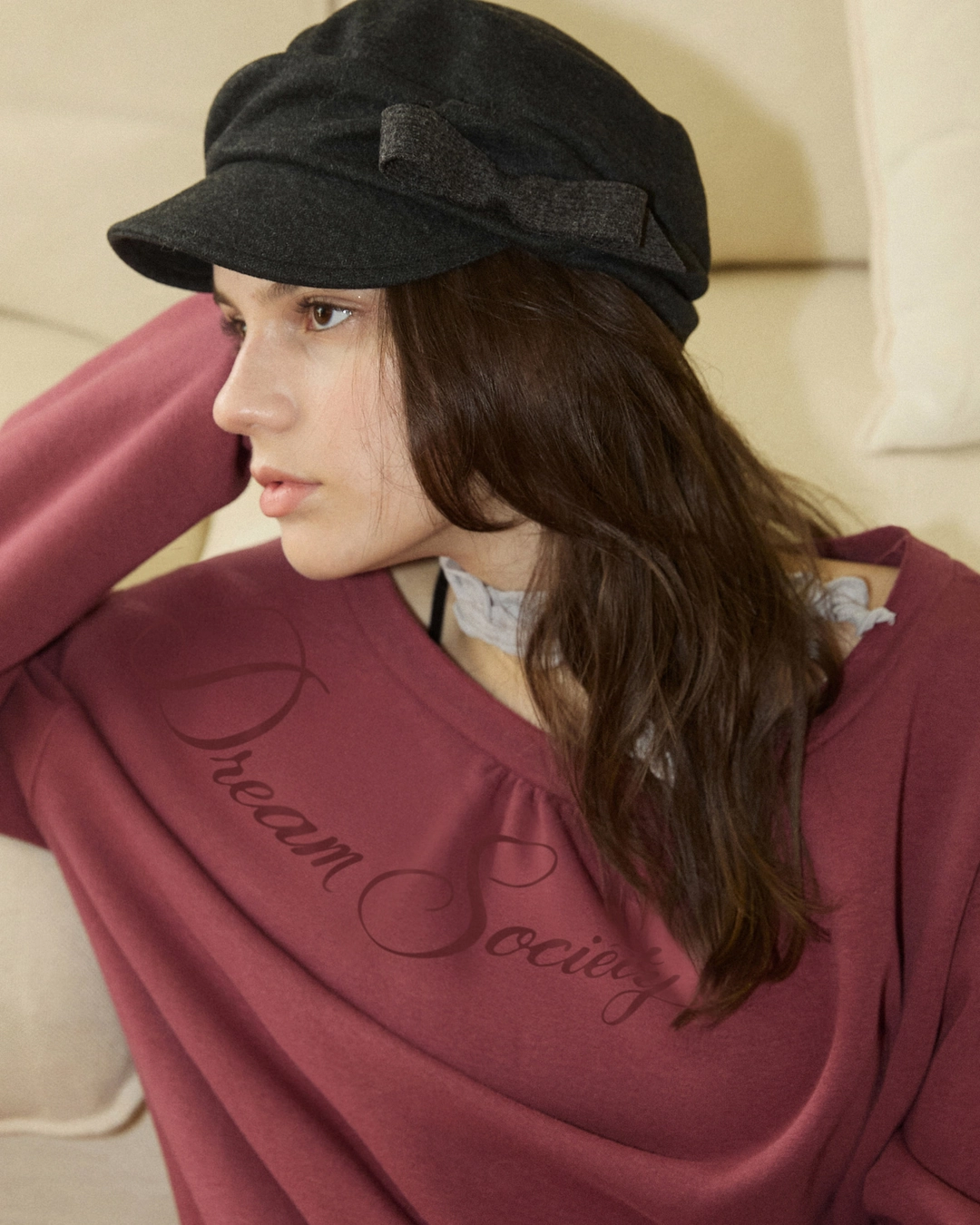 어다울 Fuzzy drape ribbon cap - 2color 상품 이미지 3