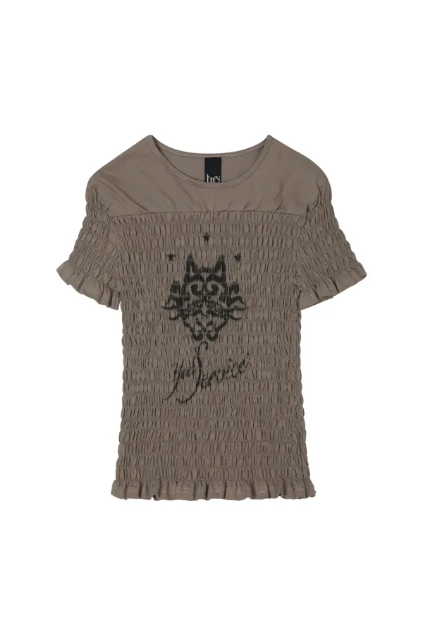 CAT SPRAY SHIRRING TOP MOCHA