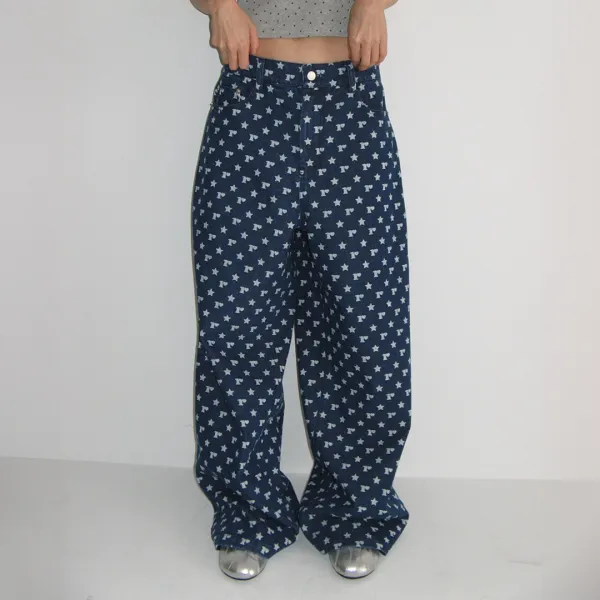R STAR PRINTED DENIM PANTS DEEP BLUE