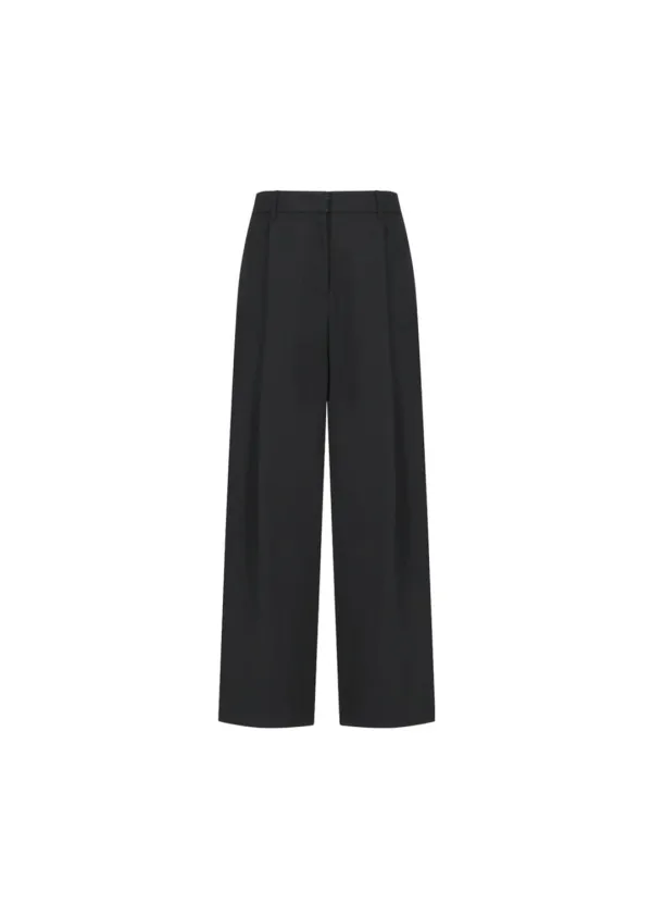 wide tuck pants, black