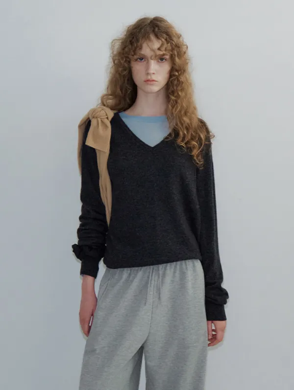 [Cashmere] Easy V-neck Knit (Charcoal)