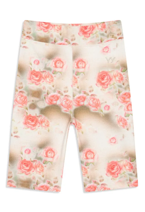 FLORAL LEGGINGS SHORTS, ORANGE