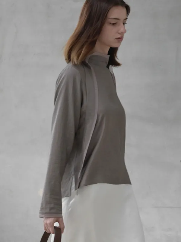 High-neck scarf blouse - Cocoa