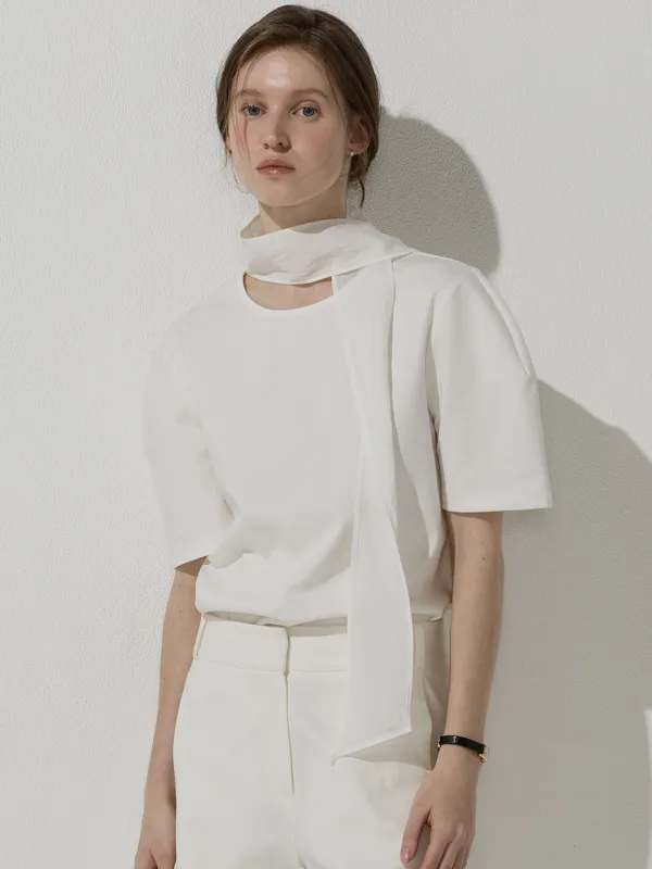 (8차) Scarf curved top - White