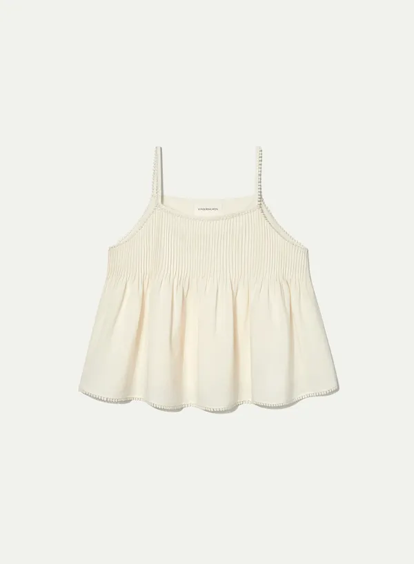 Pintuck Lace Sleeveless Top Cream