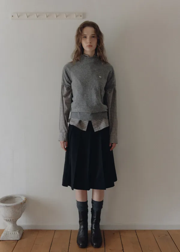 Kay wool pleats midi skirt (black)