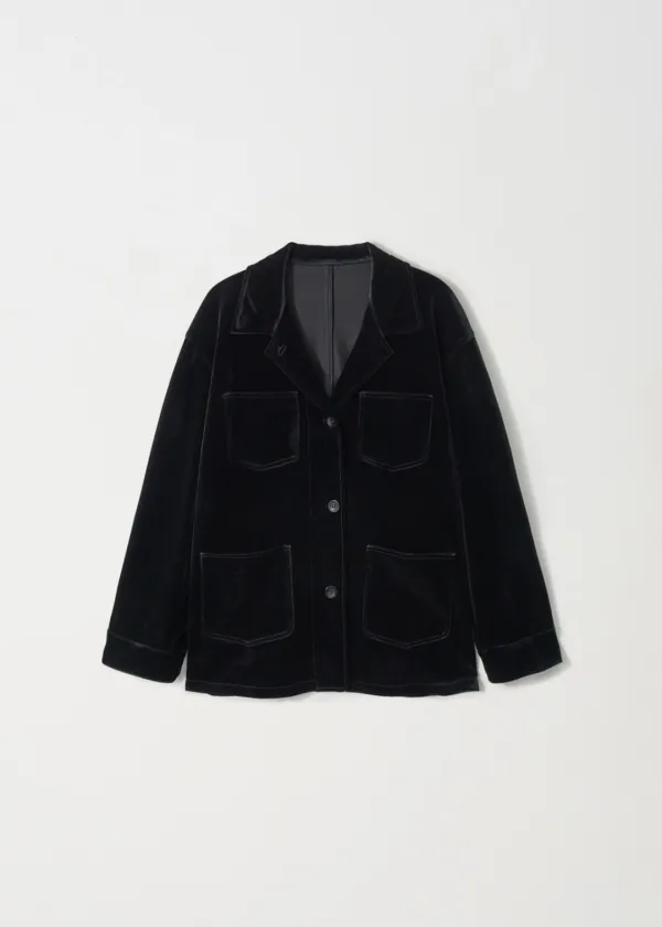 [3rd] Velvet Work Jacket_Black by Japanese Fabric