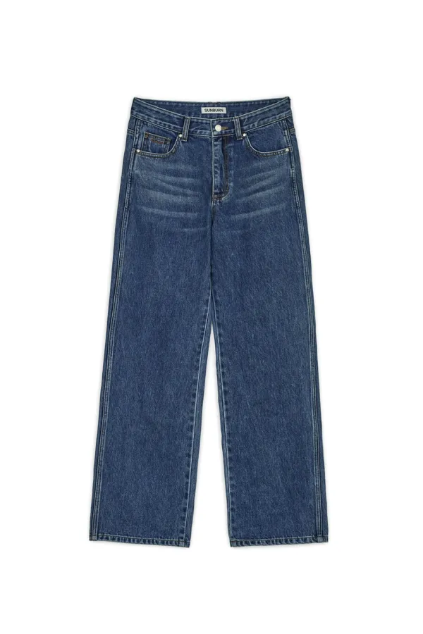 STRAIGHT DENIM PANTS, MID BLUE