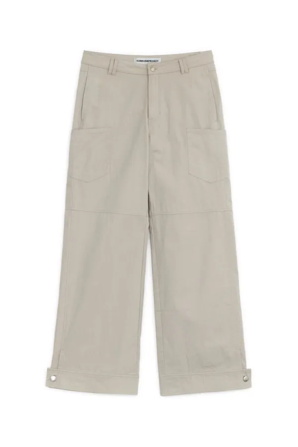 BUTTON TAB COTTON PANTS, LIGHT BEIGE