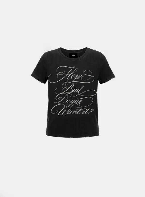 [w-tee26-137] DO YOU WANT IT Script Short Sleeve T-Shirt - Black