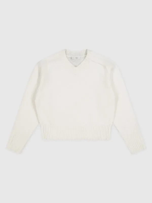 Super Extrafine Merino V-neck Knit (Ivory)