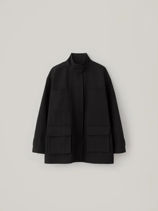 Cotton Blended Utility Jacket - Black