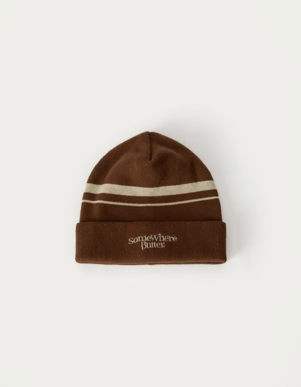Cashmere Wave Logo Stripe Beanie - Brown