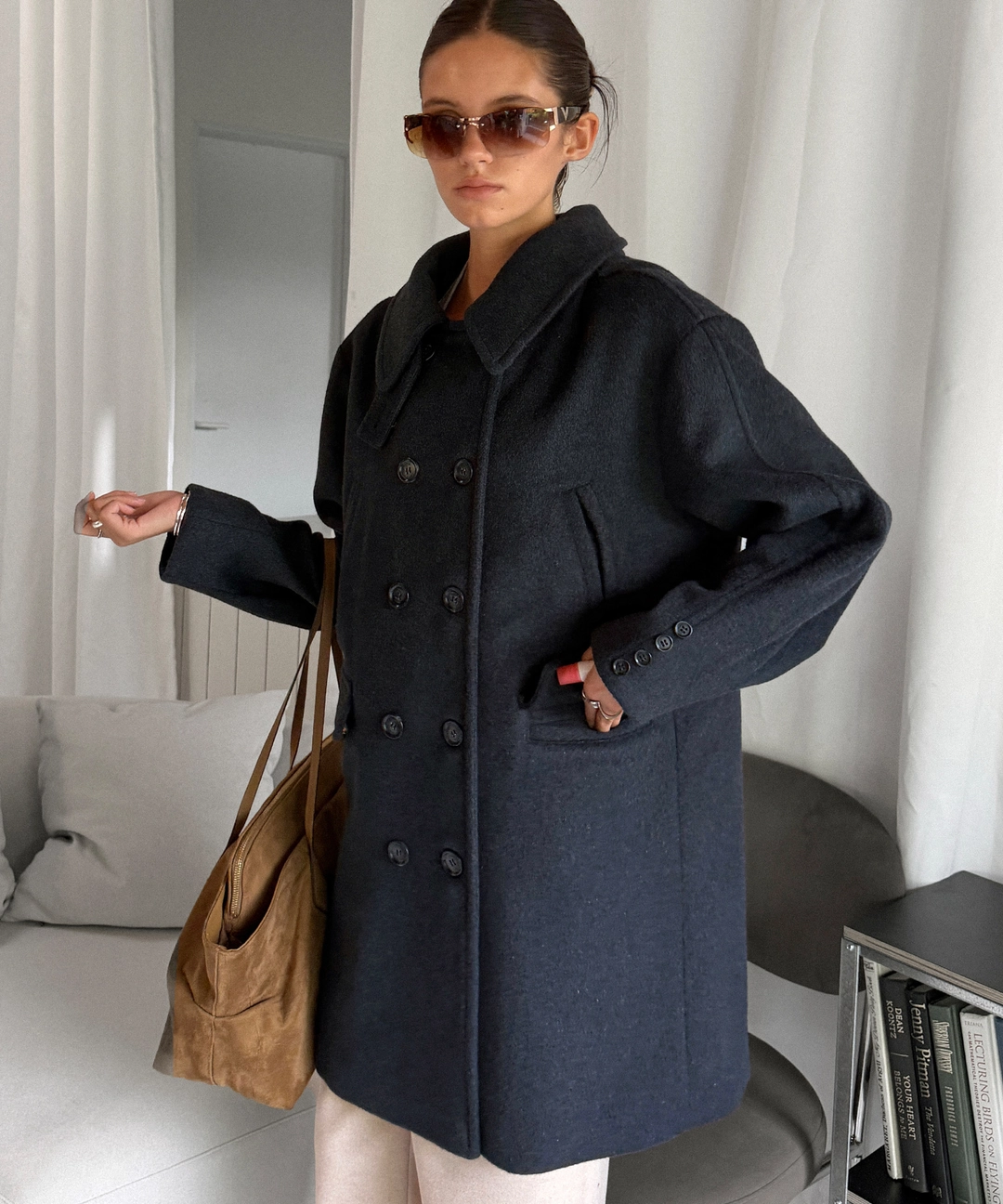 비터셀즈 Wool Hood Detachable Double Coat-Navy 상품 이미지 2