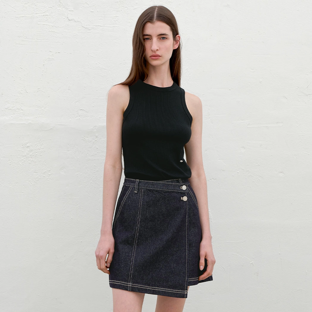 아뜰리에 나인 (SK-5033)UNBALANCED WRAP DENIM MINI SKIRT 상품 이미지 2