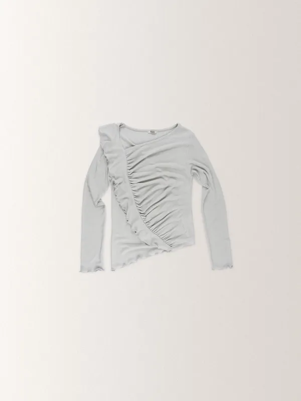SHIRRING FRILL KNIT T [ PALE BLUE ]