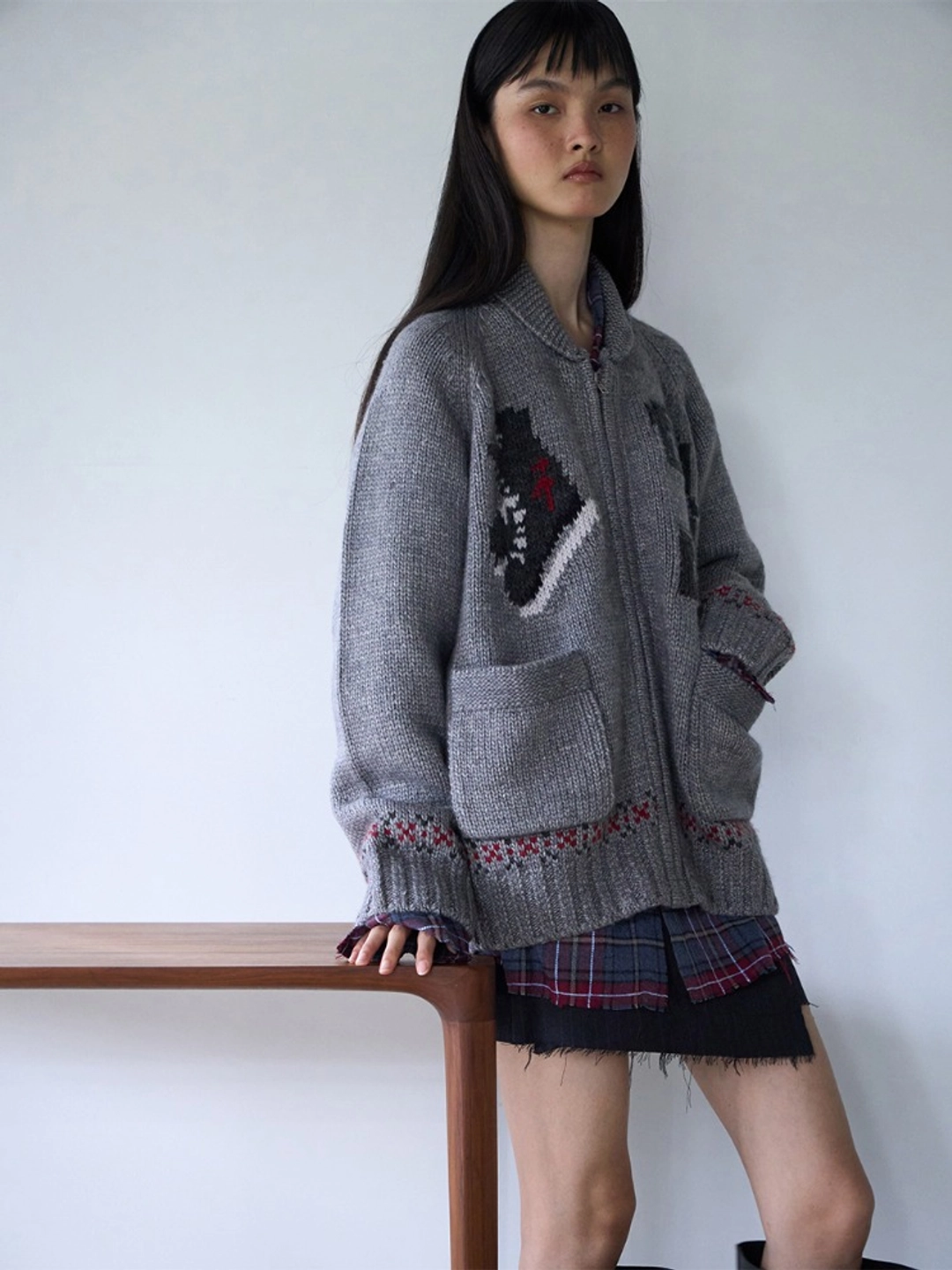 밀로 우먼 Symbol Cowichan Knit Zip Up [Gray] 상품 이미지 2