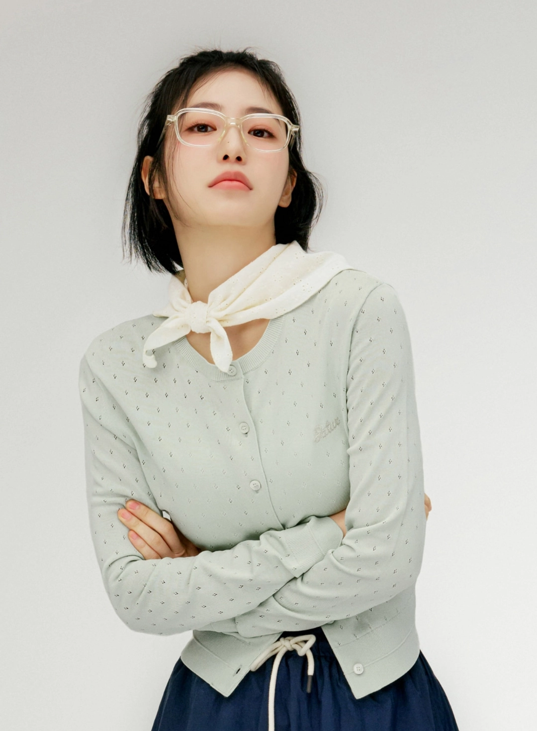 세터 [신예은 Pick] (W) Pointel Crewneck Cardigan - Mint 상품 이미지 2