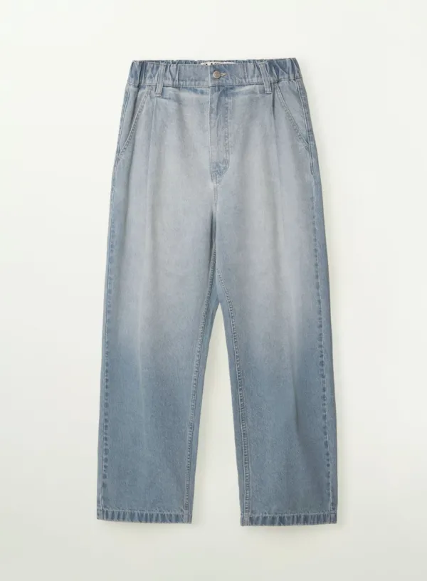 One Tuck Banding Denim Pants - Light Blue