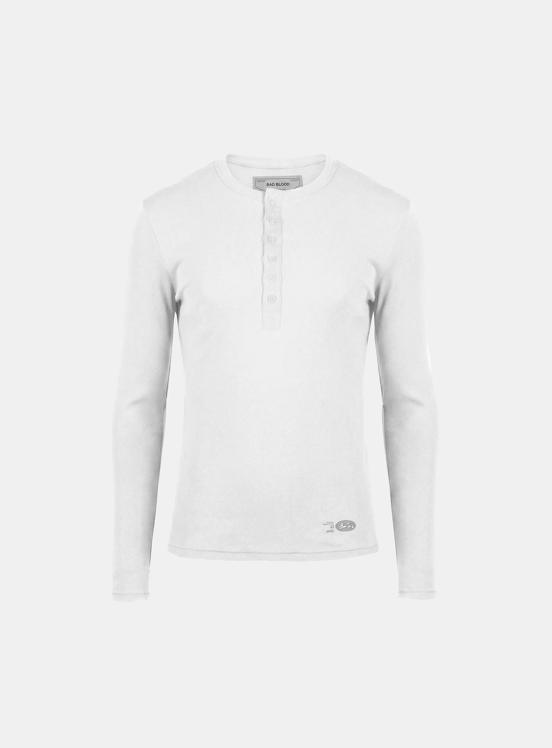 배드블러드 [w-tee26-037] BS Cotton Jersey Fitted Henley Neck Long Sleeve T-Shirt - White 상품 이미지 1