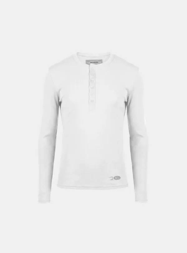[w-tee26-037] BS Cotton Jersey Fitted Henley Neck Long Sleeve T-Shirt - White
