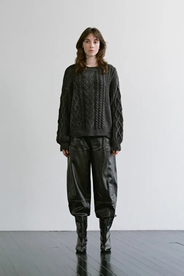 Multi-Texture Knit Pullover [ Charcoal ]
