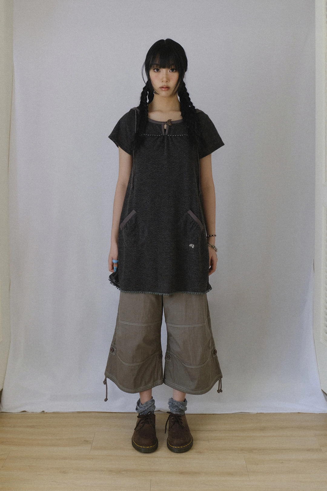 허그유어스킨 Hooded layered knit dress (Charcoal) 상품 이미지 2