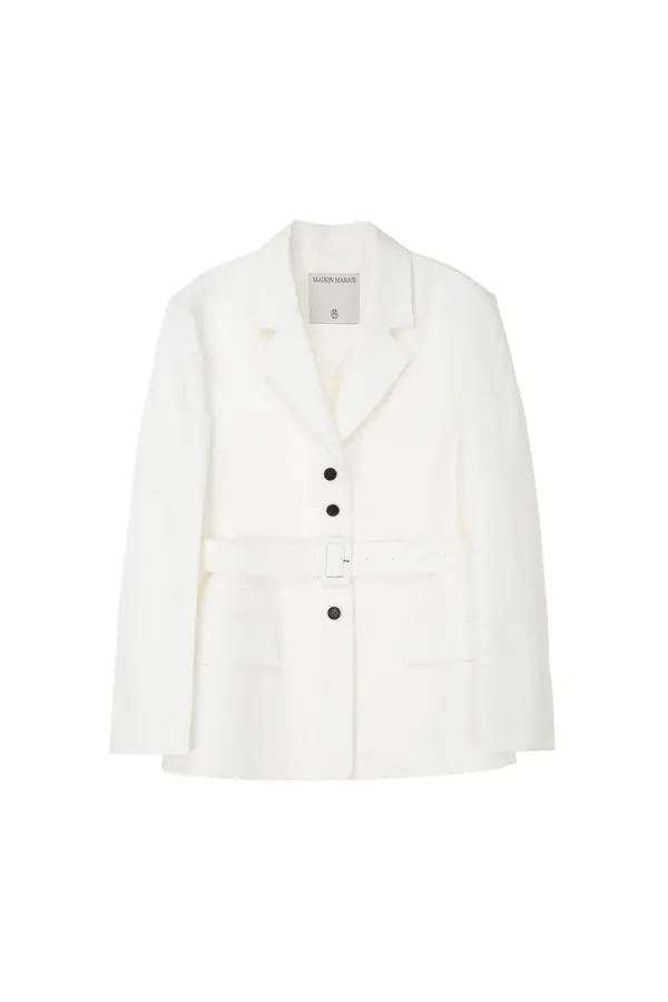 Single Belted Blazer, White