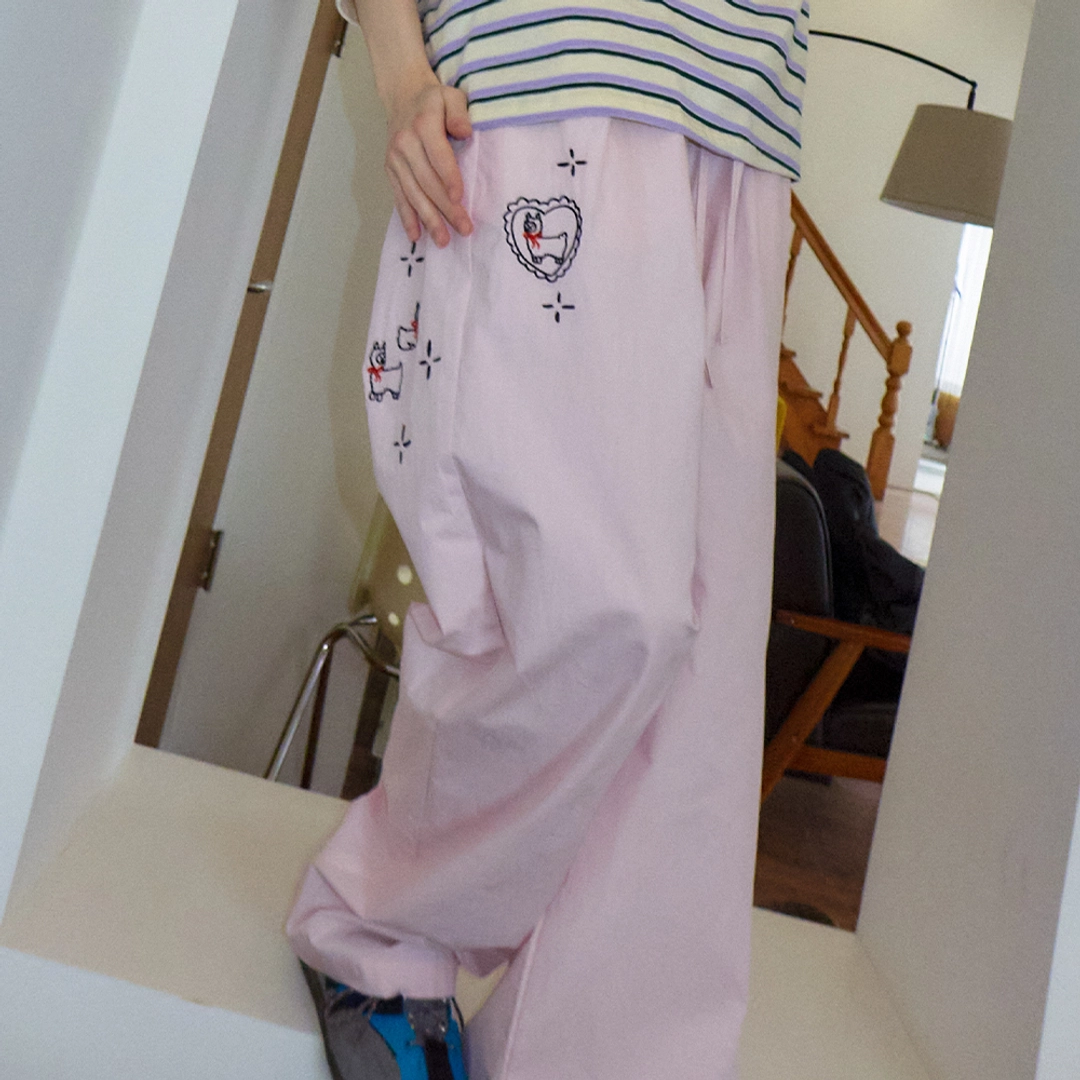 론론 POINT EMBROIDERED BANDING PANTS SOFT PINK 상품 이미지 2