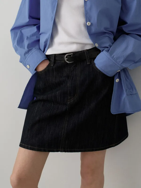 클래식 데님 미니 스커트_textured indigo