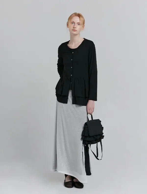 RUFFLE HEM CARDIGAN [BLACK]