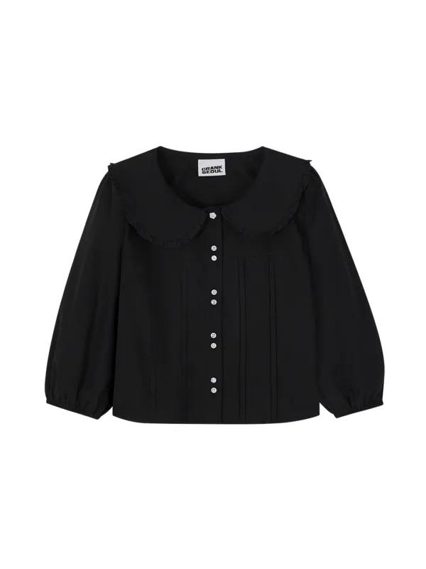 FRILL COLLAR PINTUCK BLOUSE_BLACK