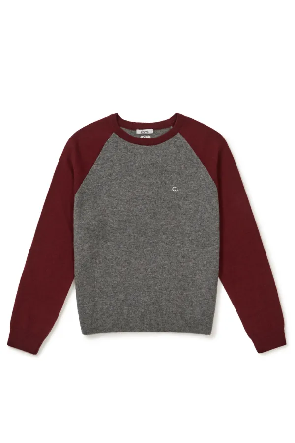 [25FW clove] Colorblock Raglan Knit (Burgundy)