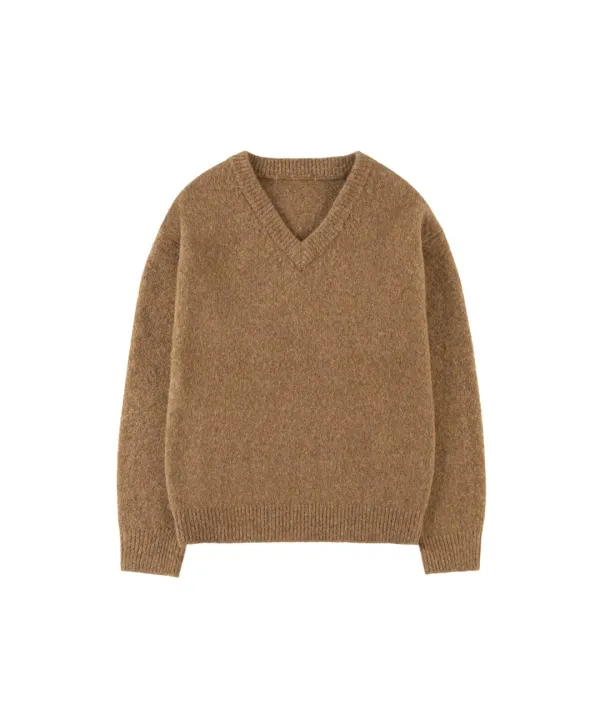 KN4274 울 블렌드 브이넥 니트_Camel brown