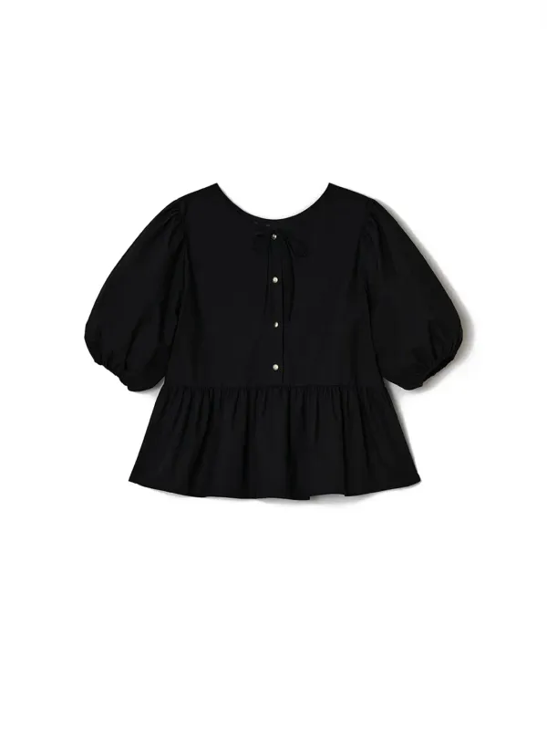 Two-way Puff Peplum Blouse Black