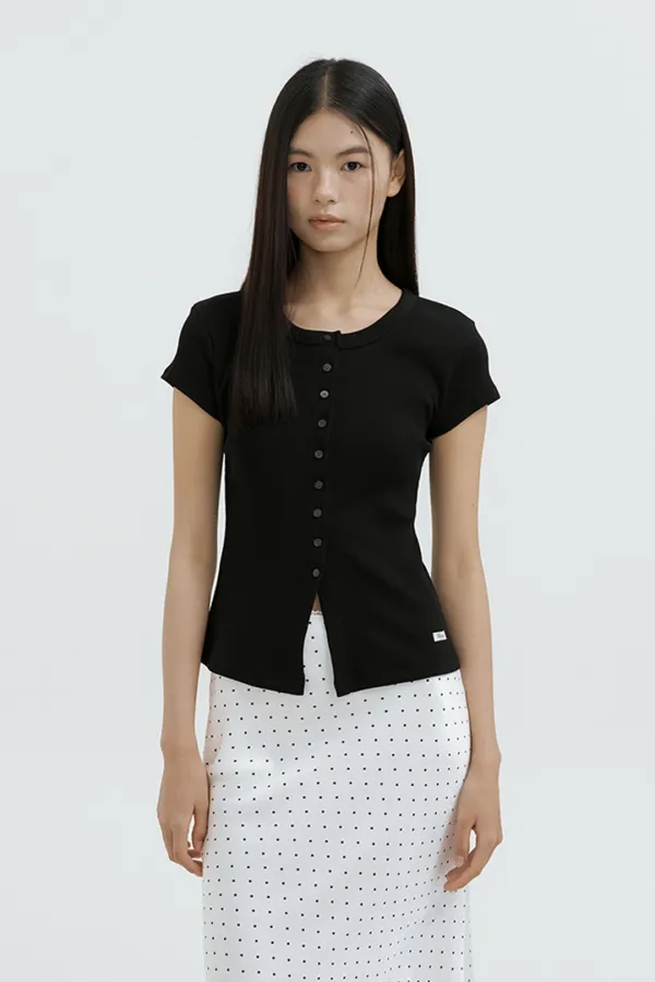 [당일 배송] Henley Button-Up Sleeve Top (black)