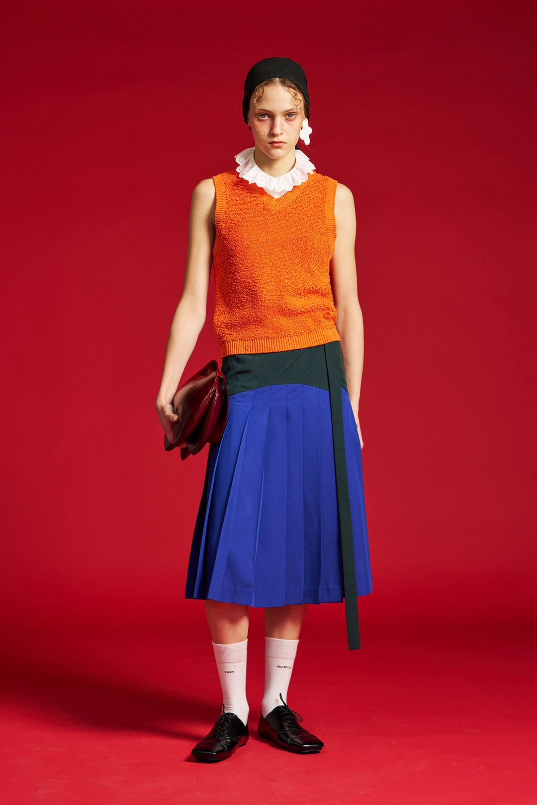 푸쉬버튼 SS26 BLUE COLORBLOCK PLEATED WRAP SKIRT 상품 이미지 2