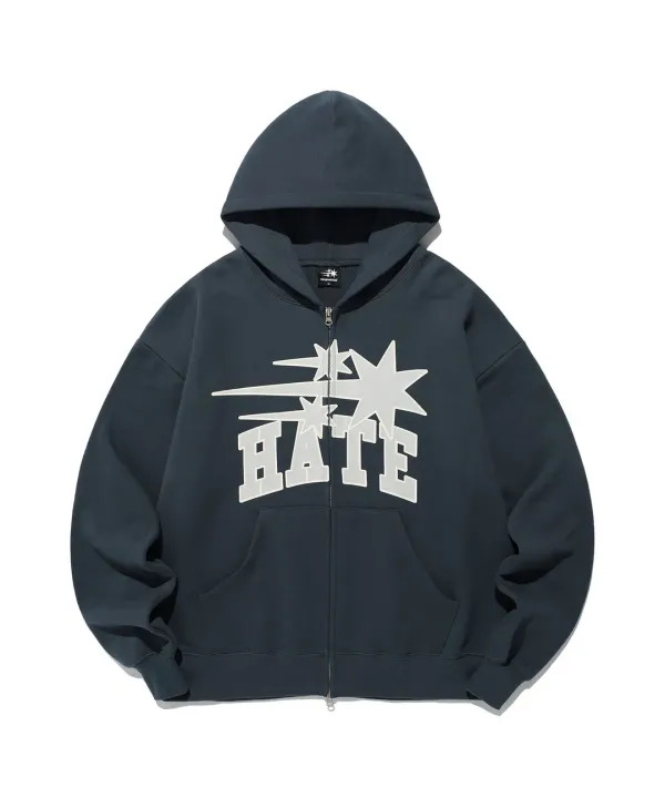 3stars hate hoodie zip up[navy]