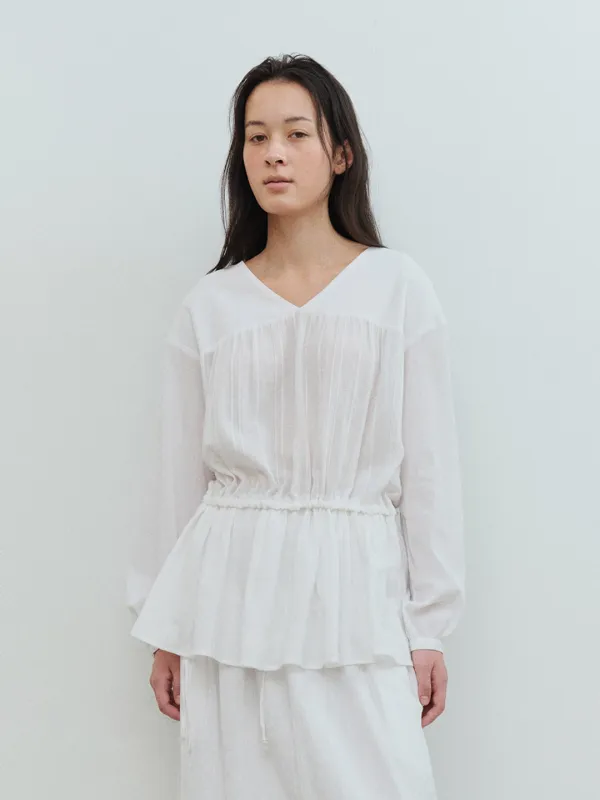 TVS SHIRRING V-NECK BLOUSE_WHITE