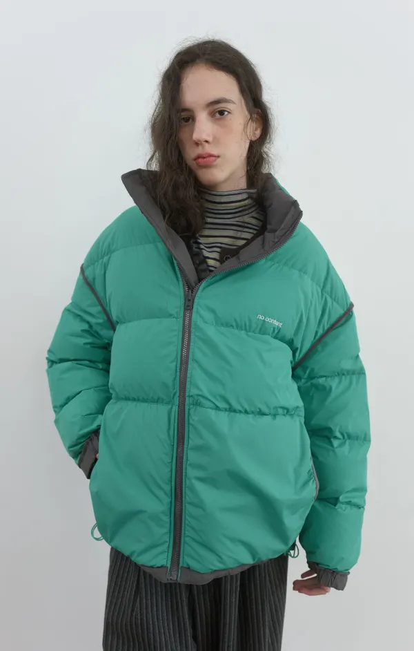 455. Cocoon Reversible Down Jumper_Grey+Blue Green