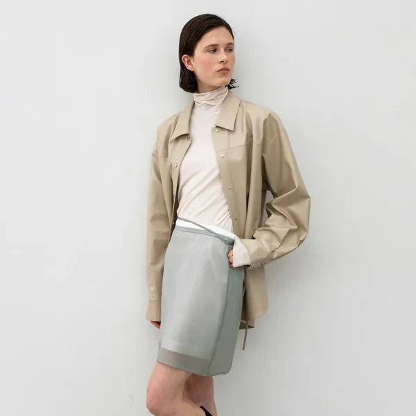 (BL-4365)LEATHER BELTED SNAP BUTTON SHIRT S