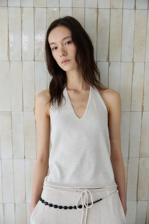 manon halter-neck knit top_natural